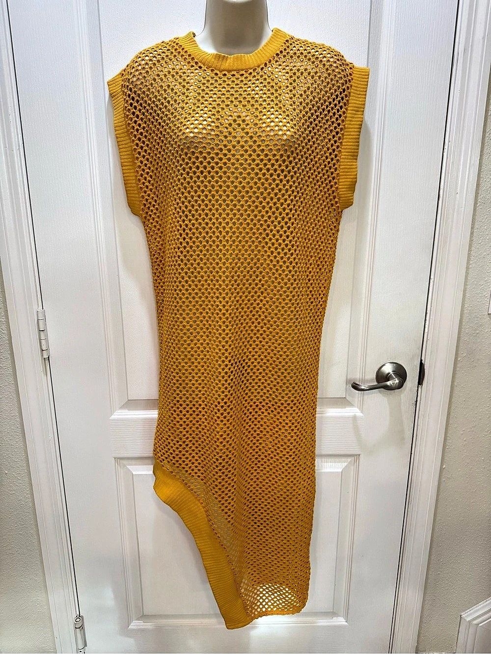 Zara Long Mesh Asymmetric Dress Yellow Medium Like New